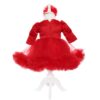 Set complet pentru botez de fetite, rosu, lumanare, trusou brodat, rochita si pantofiori, 11 piese, REC1985