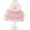Rochie roz alb din dantela pentru botez de fete, 2 piese, rochie, bentita, Recostore, REC2023