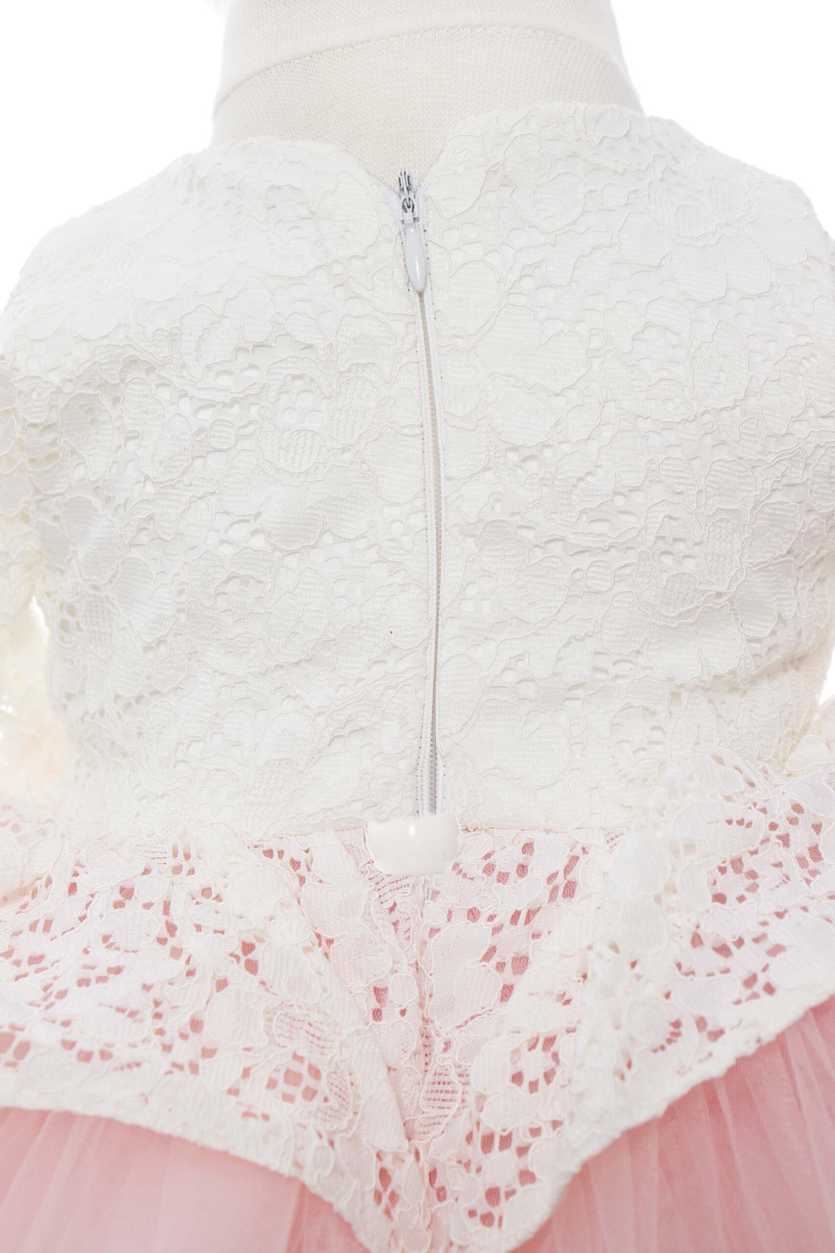 Rochie roz alb din dantela pentru botez de fete, 2 piese, rochie, bentita, Recostore, REC2023