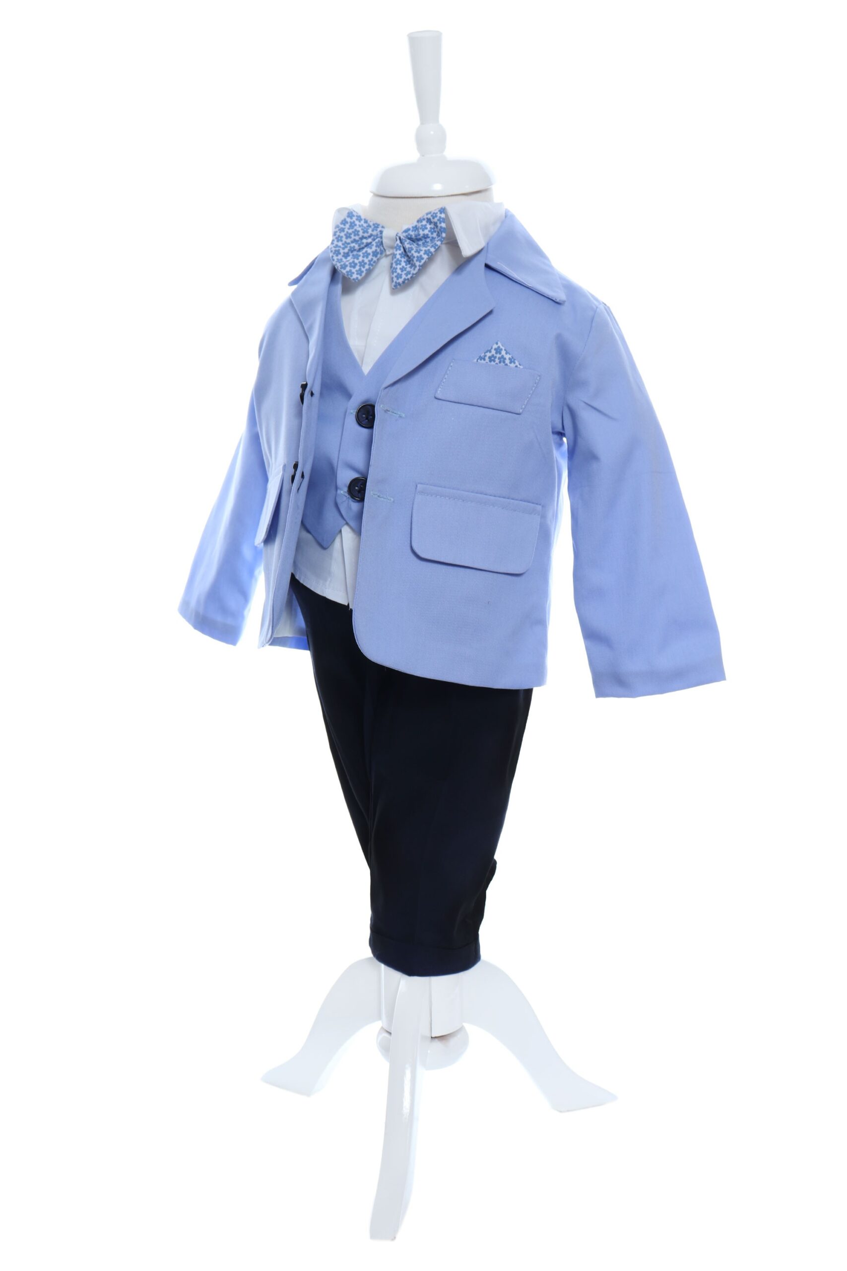 Costum bleu elegant pentru bebelusi, sacou din bumbac, 5 piese, Recostore®, REC2104