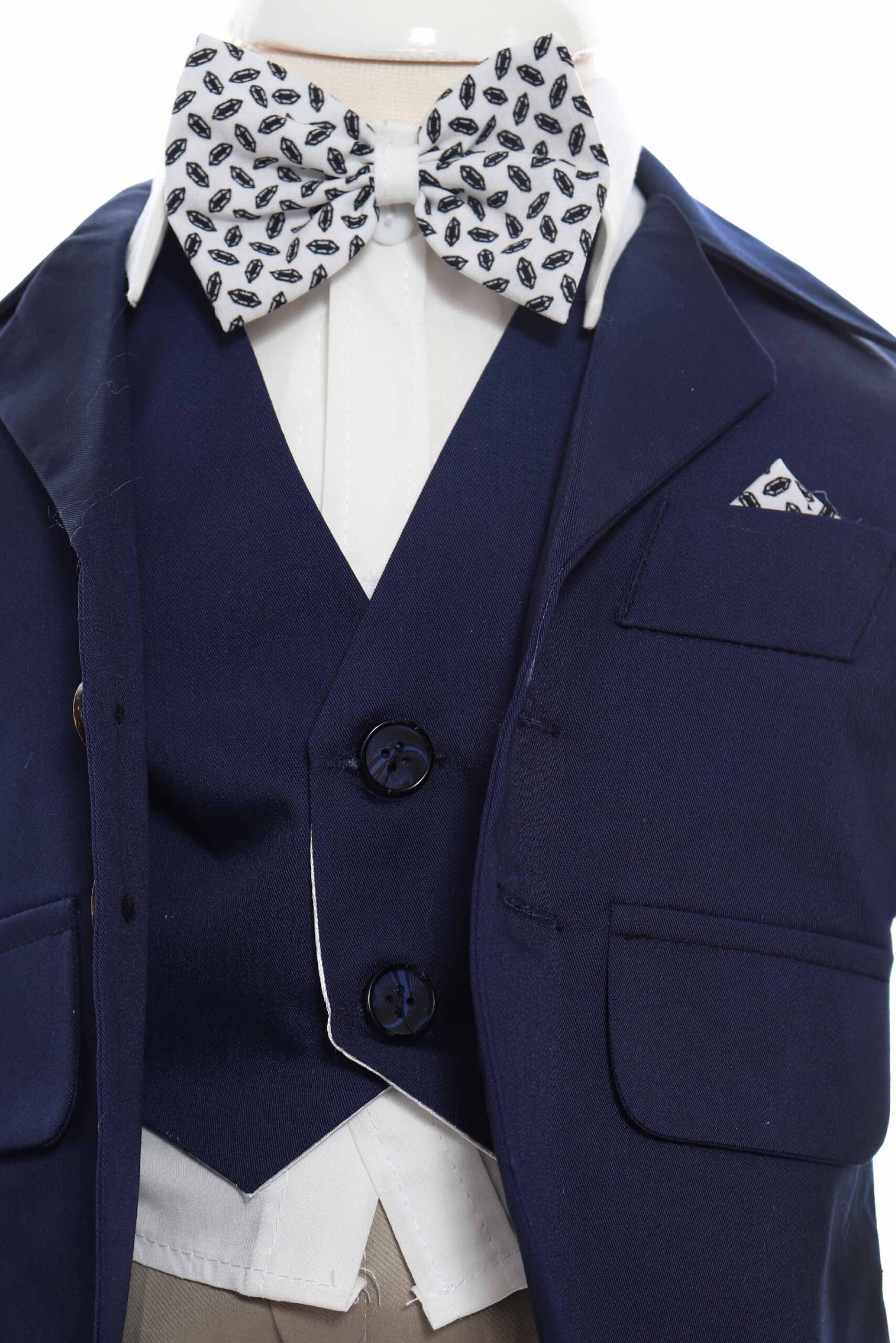 Costum bleumarin elegant pentru bebelusi, sacou din bumbac, 5 piese, Recostore®, REC2106