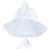 Rochie alba cu aplicatii florale decorative si volanase pentru botez, 2 piese, rochie, bentita, REC842