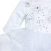 Rochie alba cu aplicatii florale decorative si volanase pentru botez, 2 piese, rochie, bentita, REC842