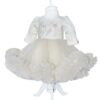 Rochie crem cu aplicatii florale decorative pentru botez, 2 piese, rochie, bentita, REC839