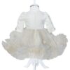 Rochie crem cu aplicatii florale decorative pentru botez, 2 piese, rochie, bentita, REC839