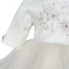 Rochie crem cu aplicatii florale decorative pentru botez, 2 piese, rochie, bentita, REC839