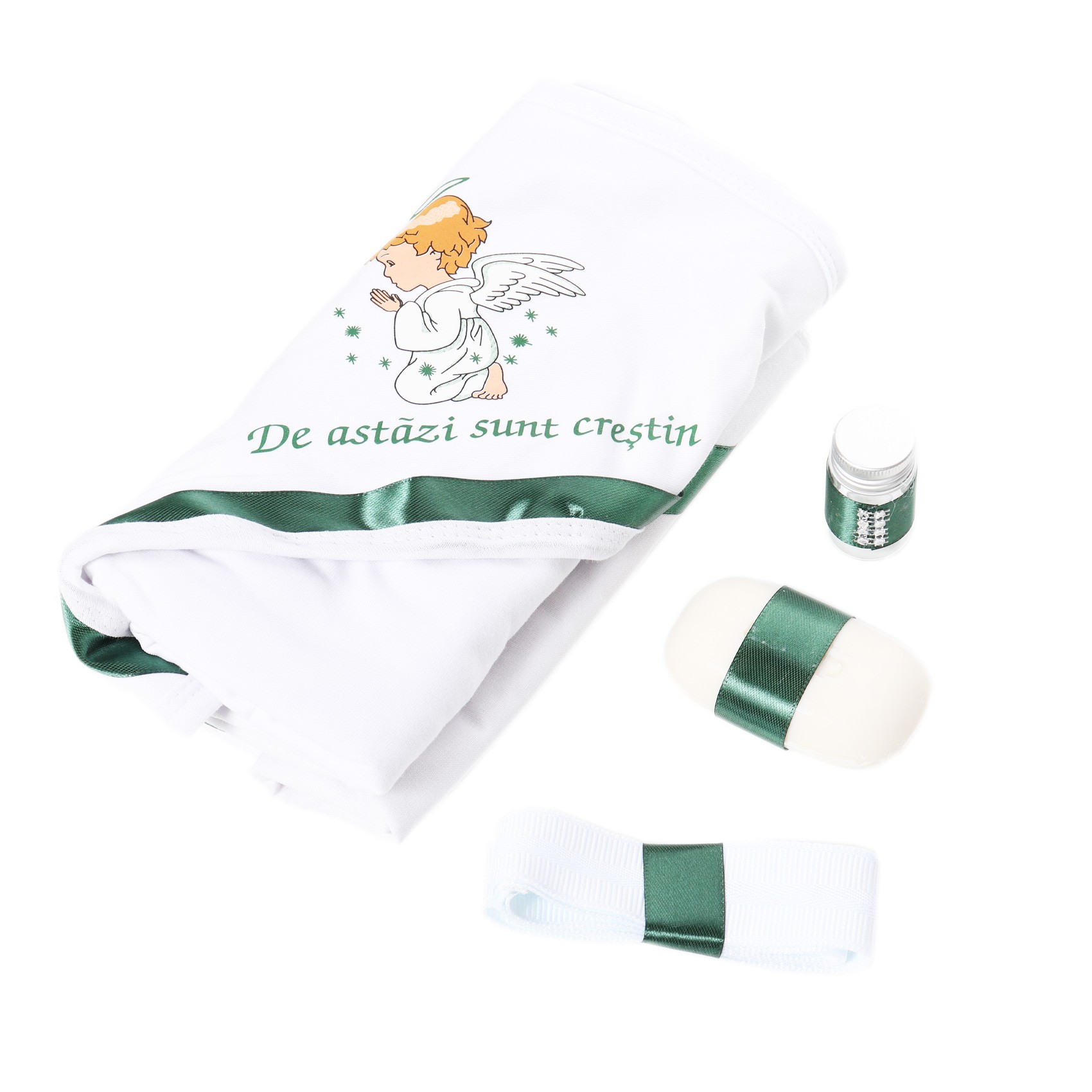 Set trusou complet pentru botez, costum verde menta, 13 piese Recostore®, REC2136