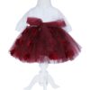 Rochie alb-visiniu cu aplicatii florale decorative pentru botez, 2 piese, rochie, bentita, REC836