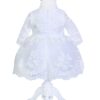 Rochie alba cu broderie ivoire pentru botez, 2 piese, rochie, bentita, REC834
