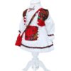 Costum popular alb-rosu pentru botez, 5 piese, bluza, fusta cu fota aplicata, vesta, traistuta, batic pentru fetite, REC1180 - imagine 3