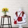 Costum popular alb-rosu pentru botez, 5 piese, bluza, fusta cu fota aplicata, vesta, traistuta, batic pentru fetite, REC1180 - imagine 6