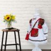 Costum popular alb-rosu pentru botez, 5 piese, bluza, fusta cu fota aplicata, vesta, traistuta, batic pentru fetite, REC1180 - imagine 7