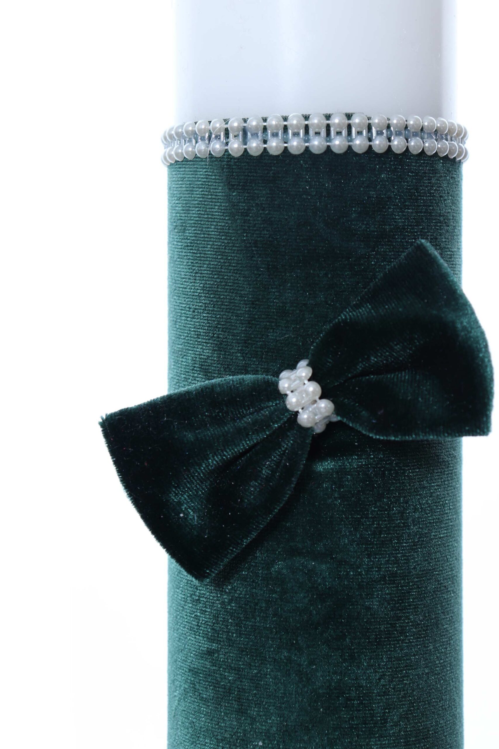 Lumanare botez accesorizata cu catifea verde, 28 cm, Recostore®, REC2157
