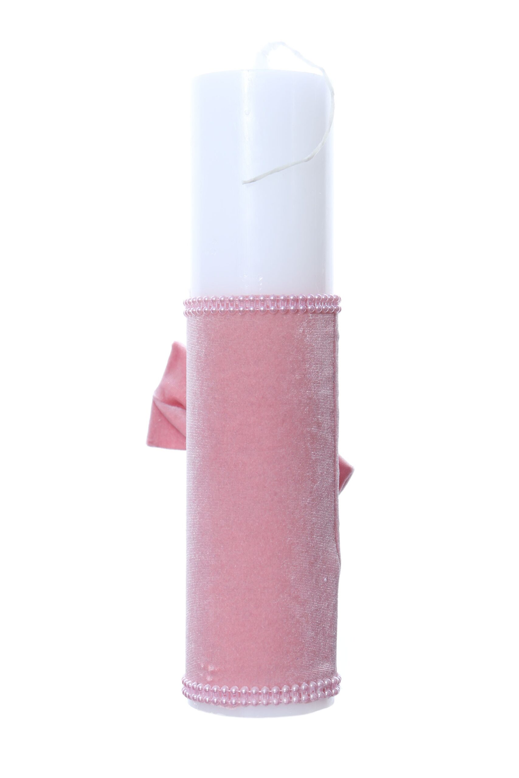 Lumanare botez accesorizata cu catifea roz, 28 cm, Recostore®, REC2159