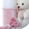 Lumanare botez accesorizata cu catifea roz si ursulet de plus, 28 cm, Recostore®, REC2162