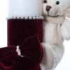 Lumanare botez accesorizata cu catifea visiniu si ursulet de plus, 28 cm, Recostore®, REC2165