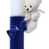 Lumanare botez accesorizata cu catifea albastru electric si ursulet de plus, 28 cm, Recostore®, REC2166