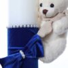 Lumanare botez accesorizata cu catifea albastru electric si ursulet de plus, 28 cm, Recostore®, REC2166