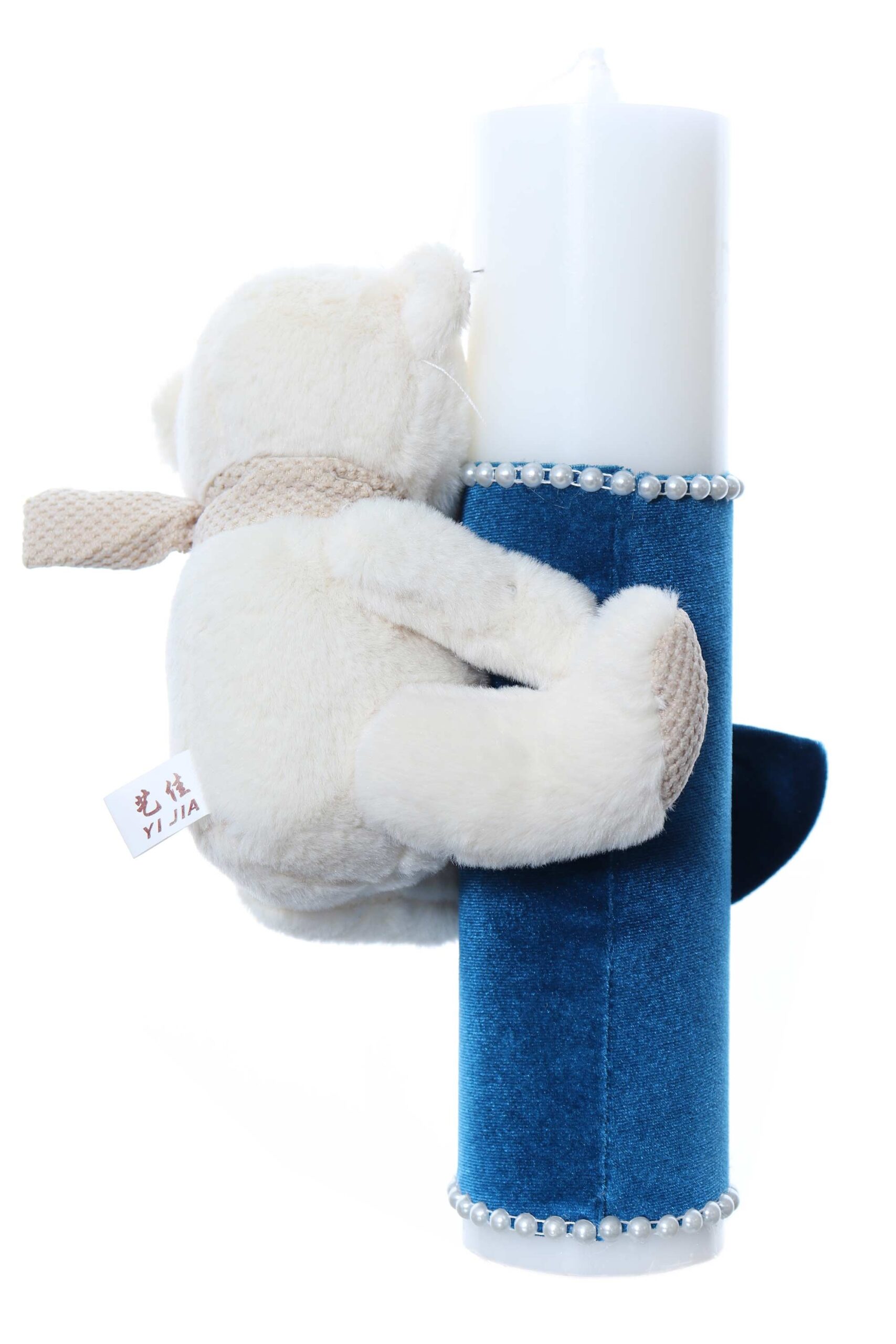 Lumanare botez accesorizata cu catifea turcoaz si ursulet de plus, 28 cm, Recostore®, REC2168 - imagine 3