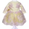 Rochie galbena cu broderie roz si funda pentru botez, 2 piese, rochie, bentita, REC830