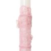 Lumanare botez accesorizata cu dantela roz si fluturi, 35 cm, Recostore®, REC2181