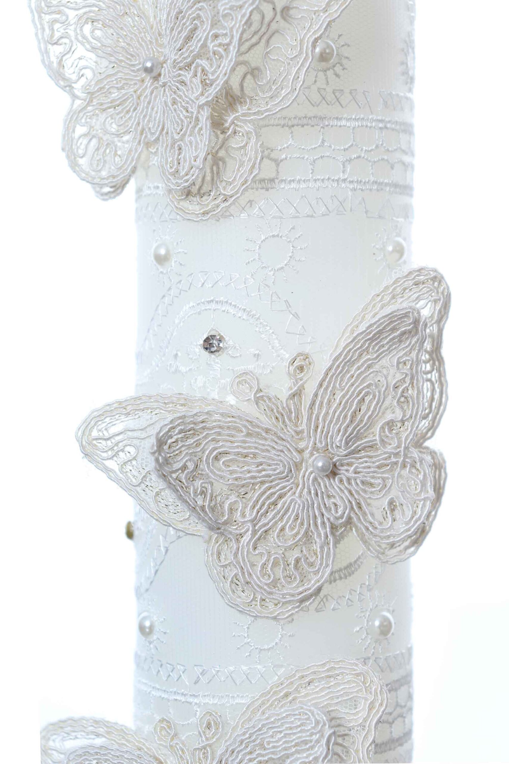 Lumanare botez accesorizata cu dantela alba, 35 cm, Recostore®, REC2184