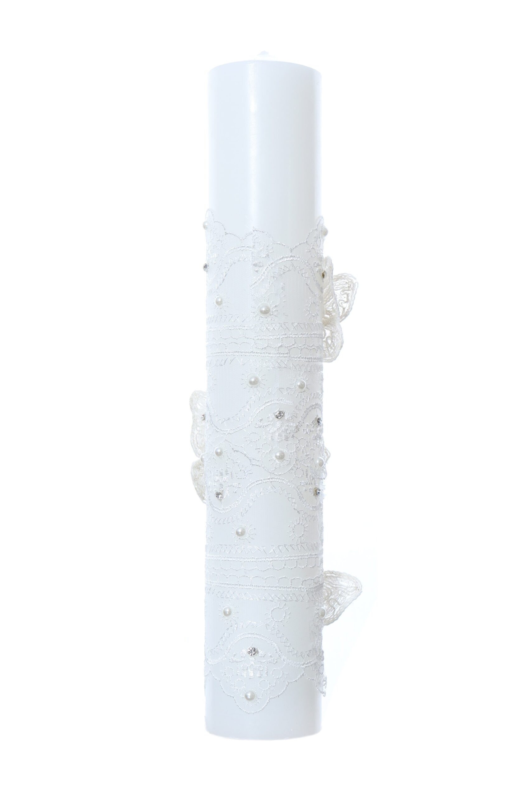 Lumanare botez accesorizata cu dantela alba, 35 cm, Recostore®, REC2184