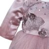 Rochie roz pudrat cu trena si aplicatii decorative pentru botez, 2 piese, rochie, bentita, REC824