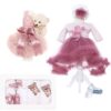 Set complet pentru botez de fete compus din lumanare cu ursulet, trusou brodat, rochita roz pudrat cu trena si pantofiori, 11 piese, roz pudrat, Recostore®, REC2247