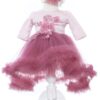 Set complet pentru botez de fete compus din lumanare cu ursulet, trusou brodat, REC2247