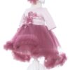 Set complet pentru botez de fete compus din lumanare cu ursulet, trusou brodat, REC2247
