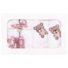 Set complet pentru botez de fete compus din lumanare cu ursulet, trusou brodat, REC2247