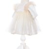 Set complet pentru botez de fete compus din lumanare cu ursulet, trusou rochita ivoire cu volanas REC2248