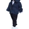 Trusou bleumarin cu ursulet pentru botez de baieti, costum, lumanare cu jucarie de plus, trusou brodat si pantofiori, REC2297