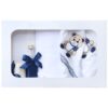 Trusou bleumarin cu ursulet pentru botez de baieti, costum, lumanare cu jucarie de plus, trusou brodat si pantofiori, REC2297