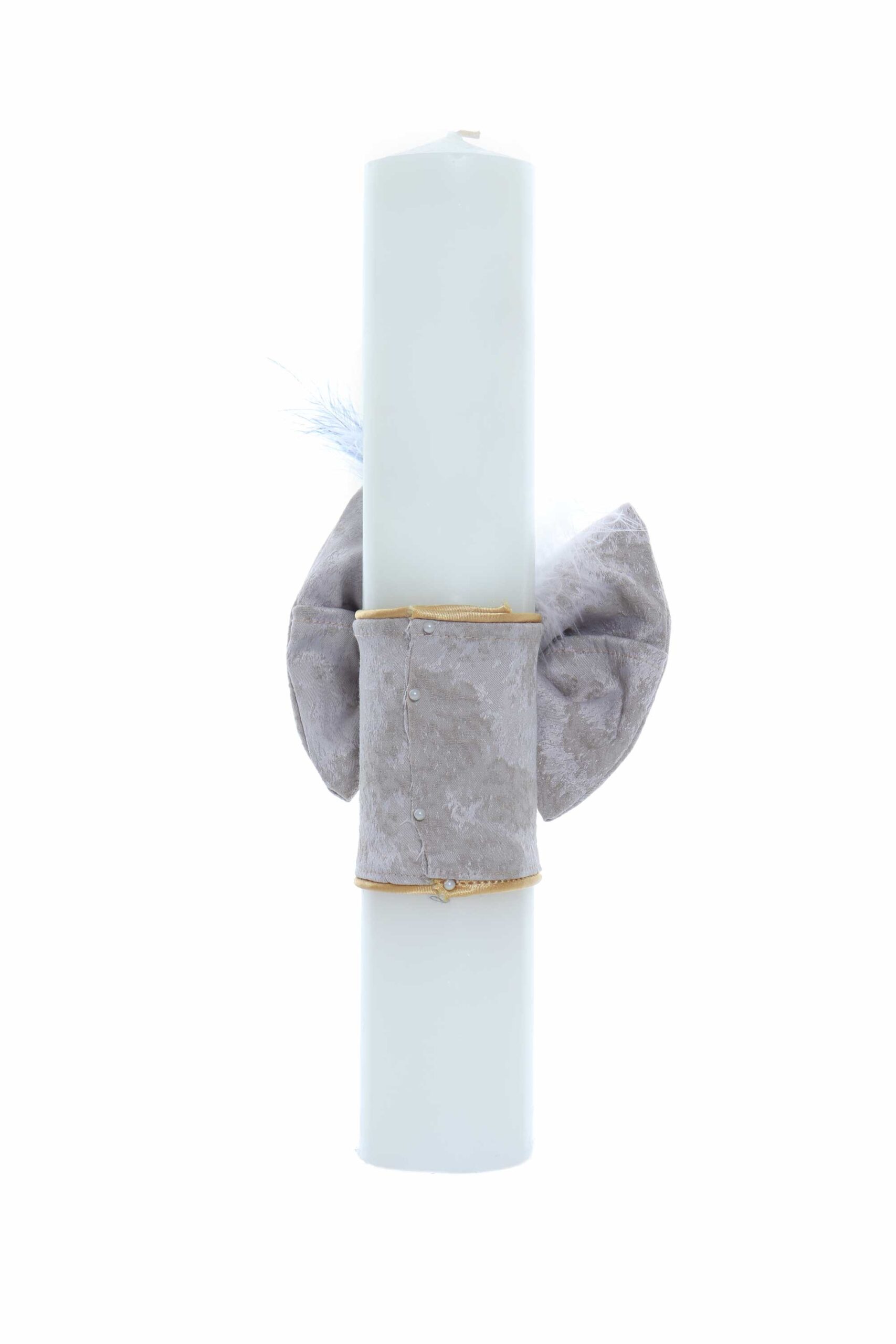 Trusou Micul Printisor pentru botez de baieti, costum crem, lumanare cu papion, trusou brodat "Azi m-am crestinat", REC2299