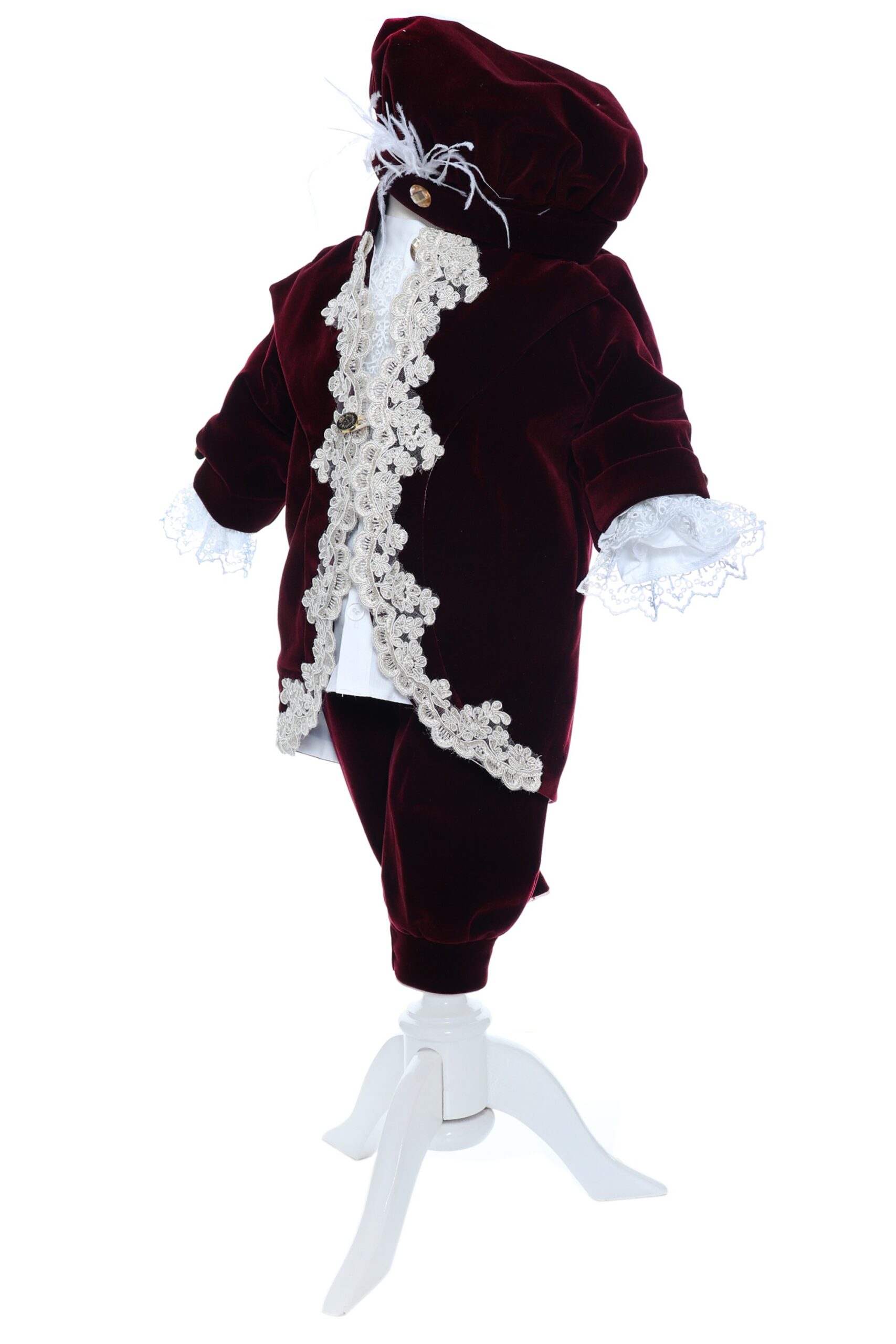 Trusou Micul Printisor pentru botez de baieti, costum visiniu, lumanare cu papion, trusou brodat cu coroana, REC2300
