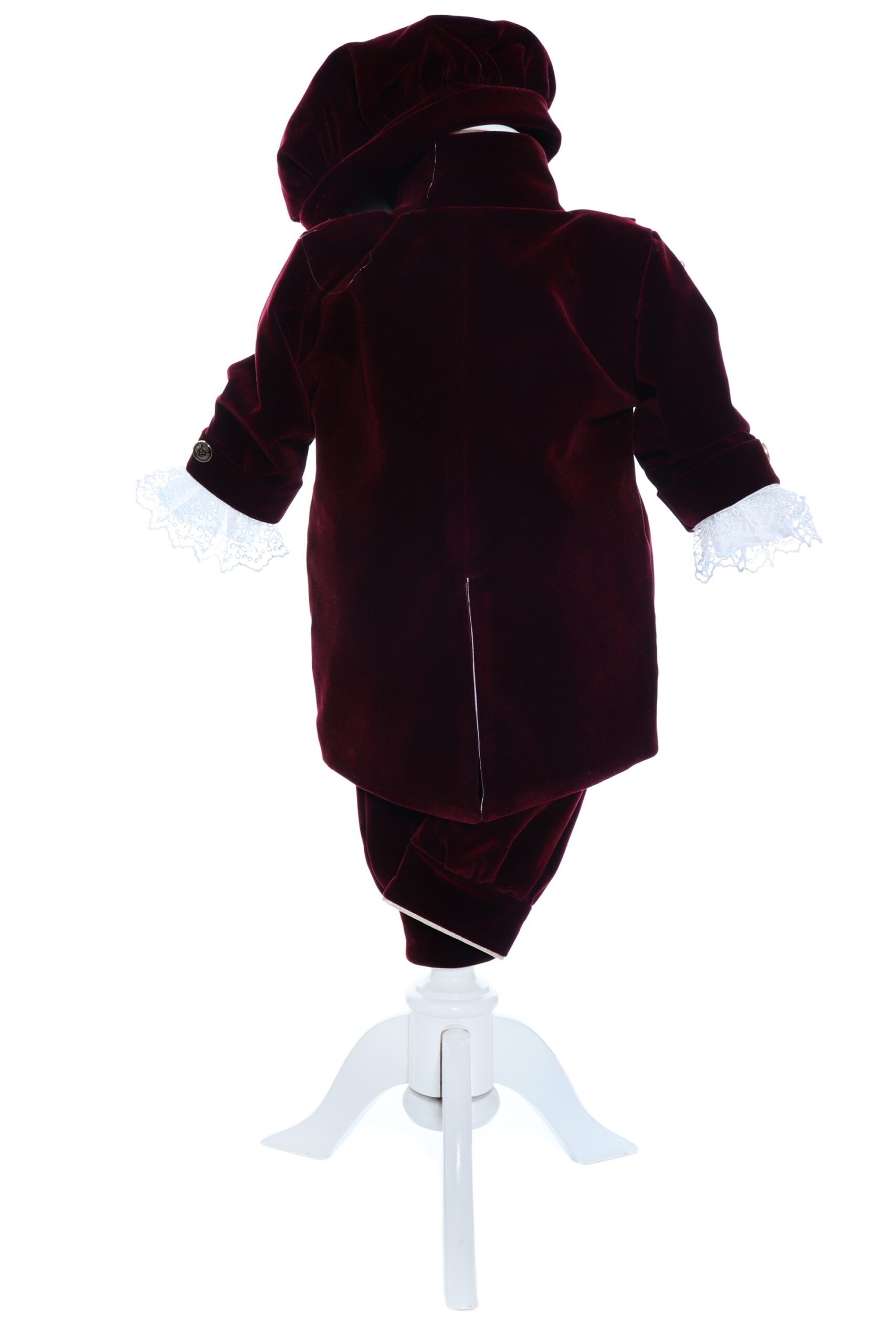 Trusou Micul Printisor pentru botez de baieti, costum visiniu, lumanare cu papion, trusou brodat cu coroana, REC2300