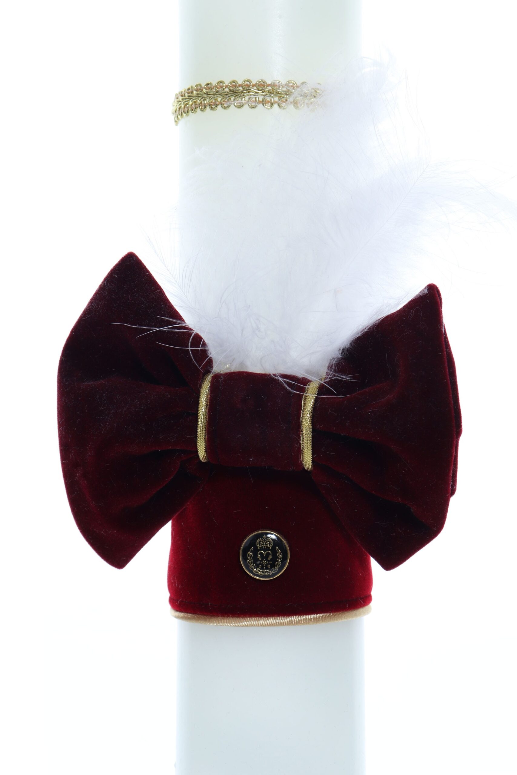 Trusou Micul Printisor pentru botez de baieti, costum visiniu, lumanare cu papion, trusou brodat cu coroana, REC2300