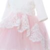 Trusou complet pentru botez de fete, rochita roz cu trena, lumanare cu coroana, trusou brodat cu Coroana si pantofiori, REC2303