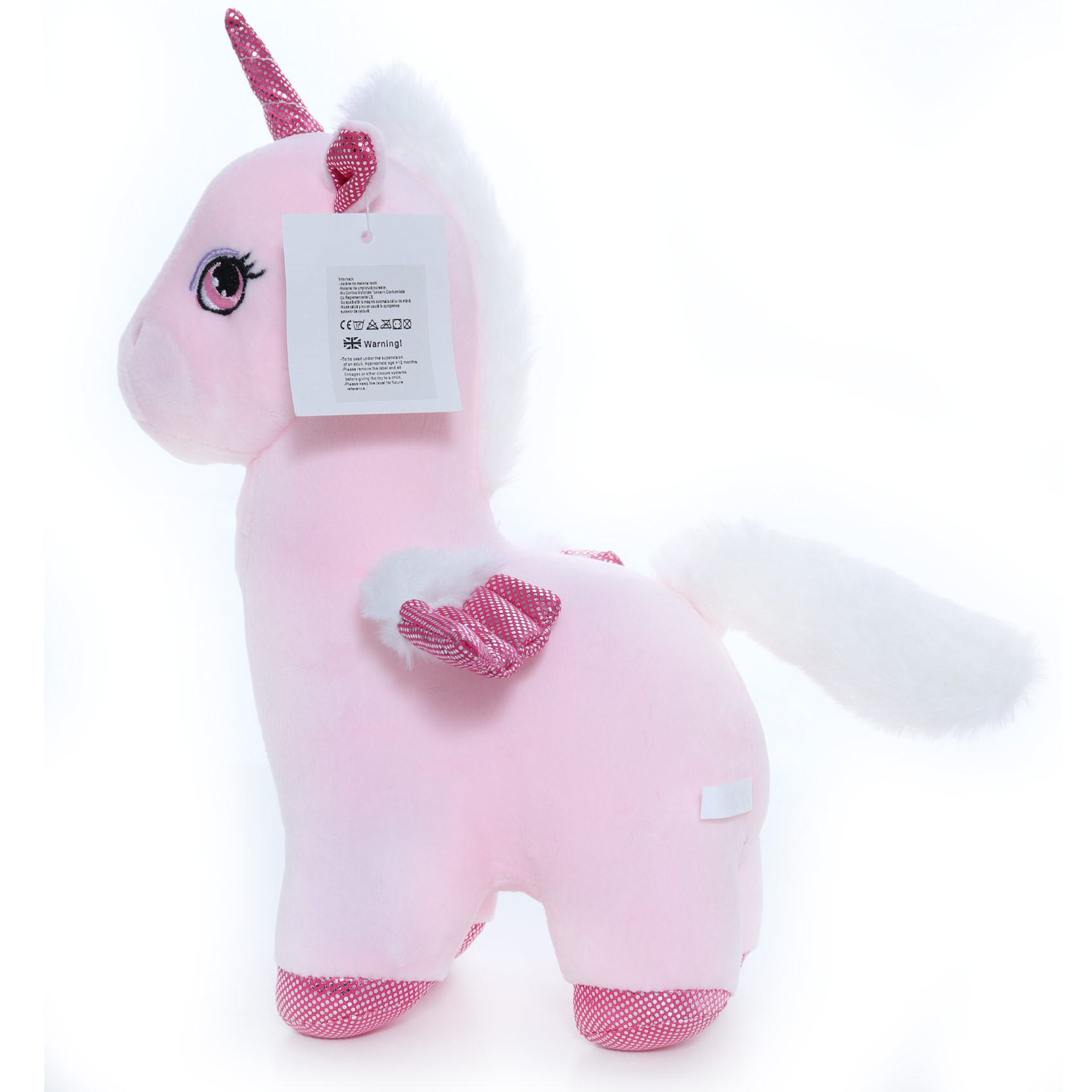 Jucarie de plus, unicorn roz cu sunet, 30x17x17 cm, Recostore®, REC2308