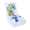 Set cutie trusou cu lumanare, 9 piese, Ursulet cu baloane "Cu drag de la nasi", albastru electric, Recostore®, REC2408