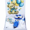 Set cutie trusou cu lumanare, 9 piese, Ursulet cu baloane "Cu drag de la nasi", albastru electric, Recostore®, REC2408