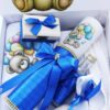 Set cutie trusou cu lumanare, 9 piese, Ursulet cu baloane "Cu drag de la nasi", albastru electric, Recostore®, REC2408