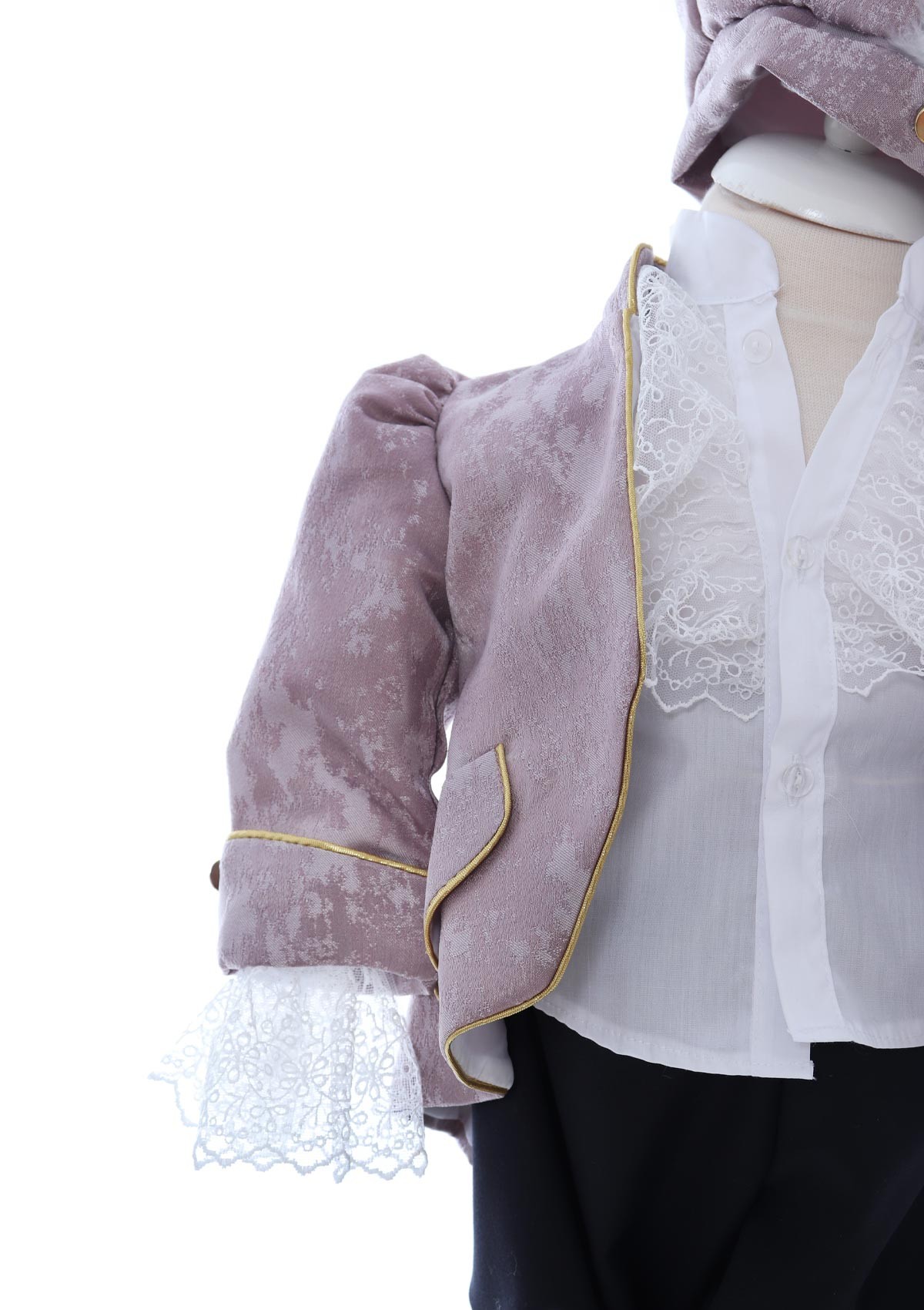 Costum elegant Micul print din Brocart de culoare roz pudrat, 5 , Recostore®, REC2429