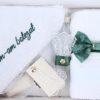 Trusou brodat cu "Azi m-am crestinat" pentru botez de baieti, 7 piese, verde, Recostore®, REC2438