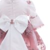 Rochita cu trena accesorizata cu pantofiori si bentita de culoare roz pudrat pentru botez de fetite, Recostore®, REC2445