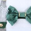 Set trusou complet pentru botez de baieti, tematica Print, 13 piese,  costum brocart, lumanare, trusou, verde, REC2454