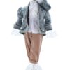 Set trusou complet pentru botez de baieti, tematica Print, 13 piese,  costum catifea, lumanare, trusou, bleu, REC2456