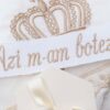 Set trusou complet pentru botez de baieti, tematica Print, 13 piese,  costum catifea, lumanare, trusou, crem, REC2457